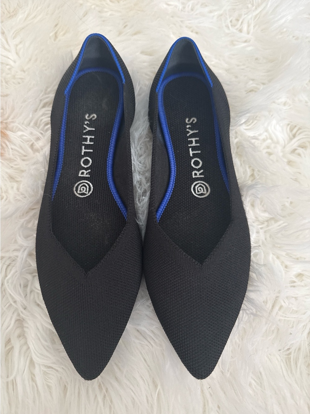 Rothy's Black Flats with Blue Trim